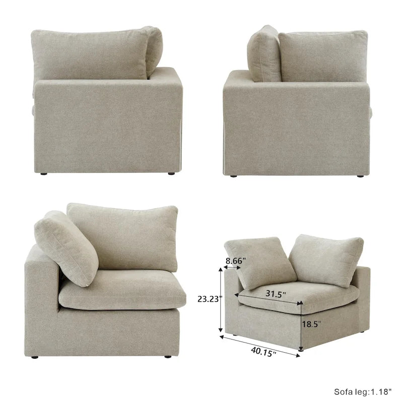 Großes Ecksofa mit Daunenfüllung und Ottoman für Wohnzimmerset