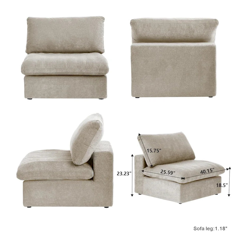 Großes Ecksofa mit Daunenfüllung und Ottoman für Wohnzimmerset