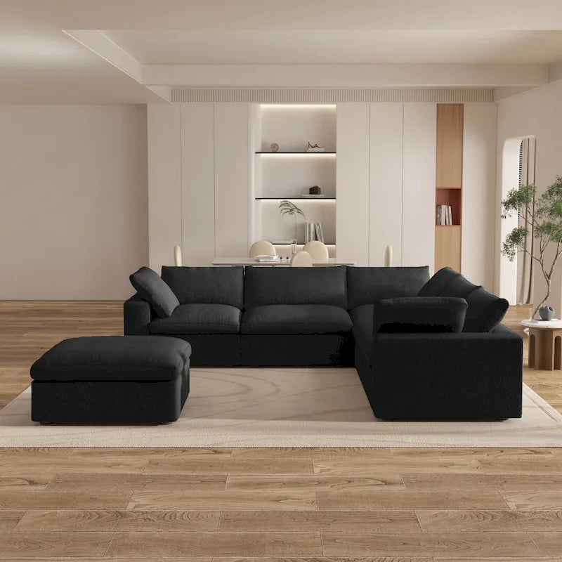 Großes Ecksofa mit Daunenfüllung und Ottoman für Wohnzimmerset