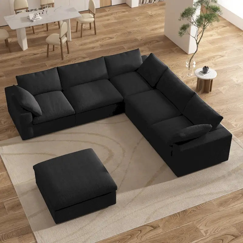 Großes Ecksofa mit Daunenfüllung und Ottoman für Wohnzimmerset
