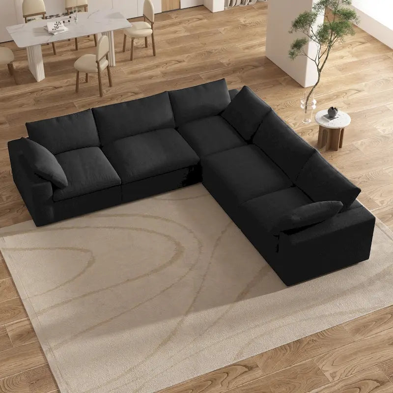 Großes Ecksofa mit Daunenfüllung und Ottoman für Wohnzimmerset