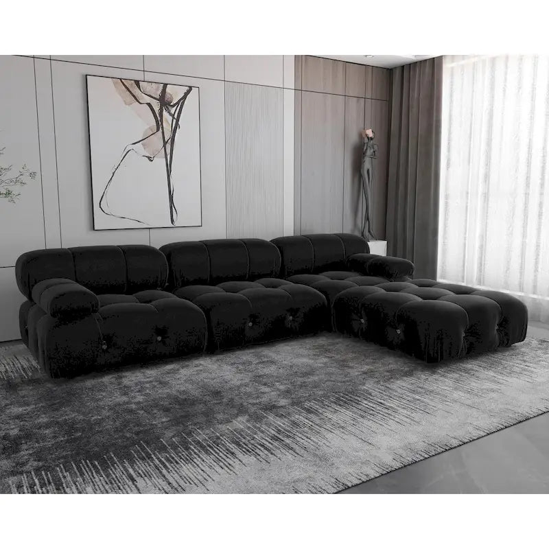 Schwarzes modulares Sektionssofa Samtbezogenes Sofa