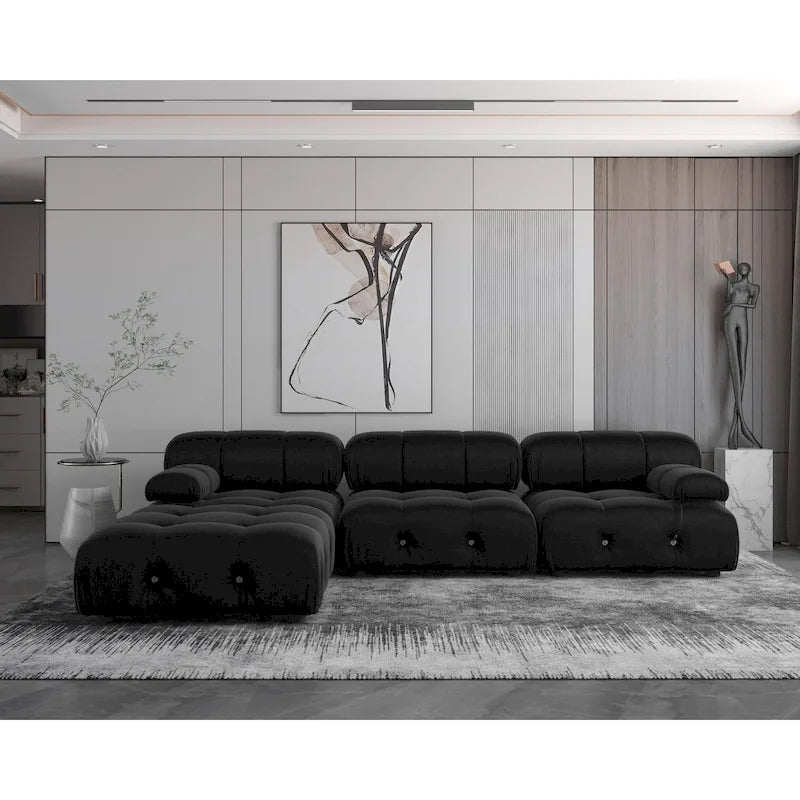 Schwarzes modulares Sektionssofa Samtbezogenes Sofa