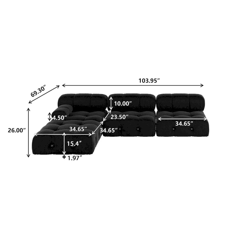 Schwarzes modulares Sektionssofa Samtbezogenes Sofa
