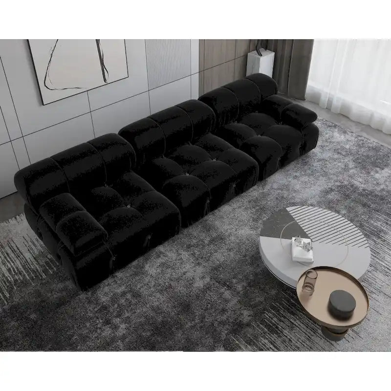 Schwarzes modulares Sektionssofa Samtbezogenes Sofa