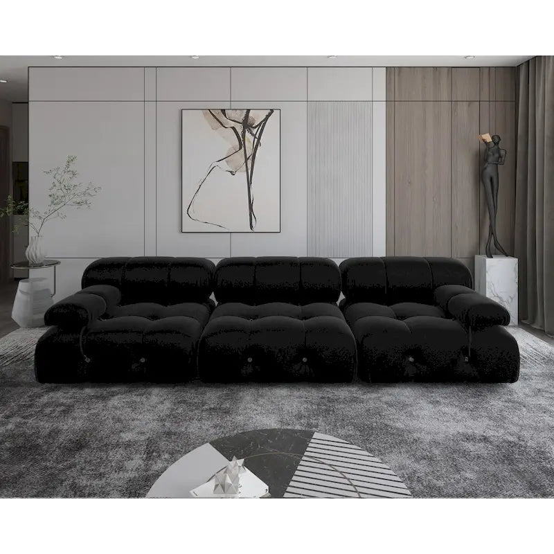 Schwarzes modulares Sektionssofa Samtbezogenes Sofa