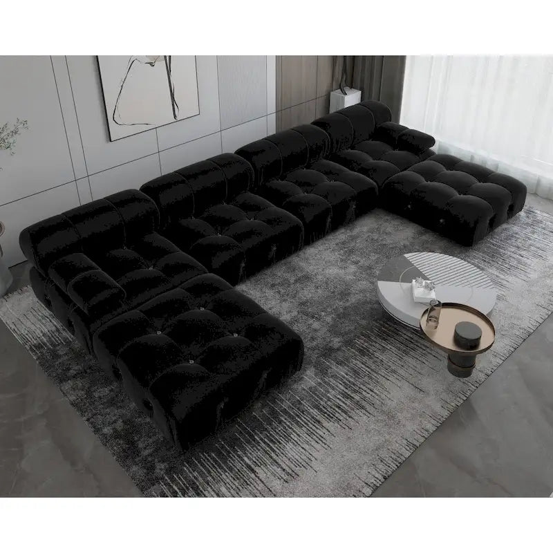 Schwarzes modulares Sektionssofa Samtbezogenes Sofa