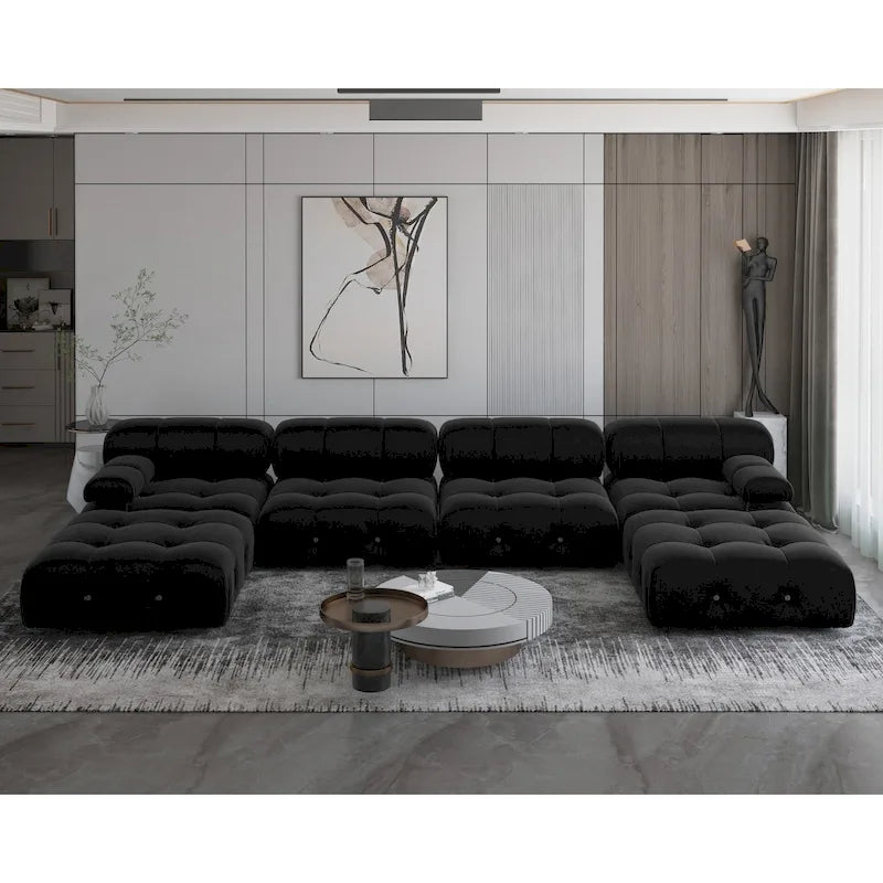 Schwarzes modulares Sektionssofa Samtbezogenes Sofa