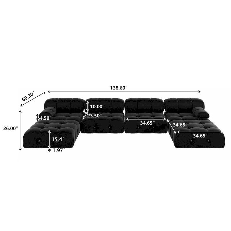 Schwarzes modulares Sektionssofa Samtbezogenes Sofa