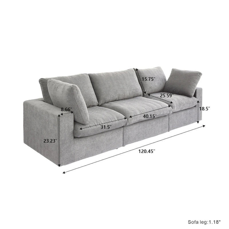 120 Zoll Modernes weiches, mit Daunen gefülltes 3-teiliges Sektionalsofa
