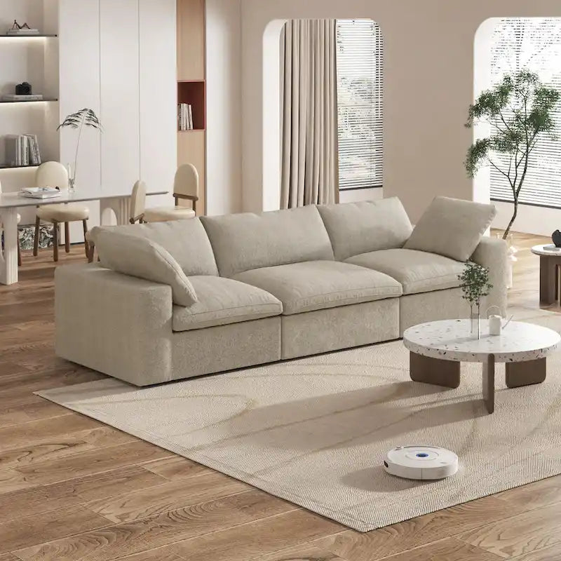 120 Zoll Modernes weiches, mit Daunen gefülltes 3-teiliges Sektionalsofa