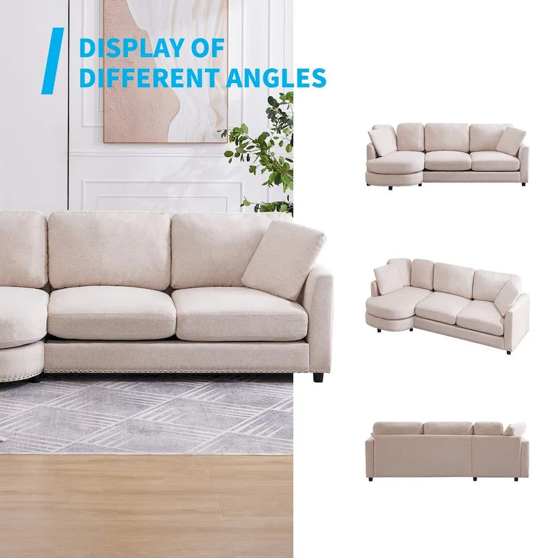 Mixoy Morden Minimalistisches Geschwungenes Ecksofa, Luxuriöses Polster-L-förmiges Sofa mit Chaiselongue – 104,9 cm x 226,1 cm x 80,8 cm