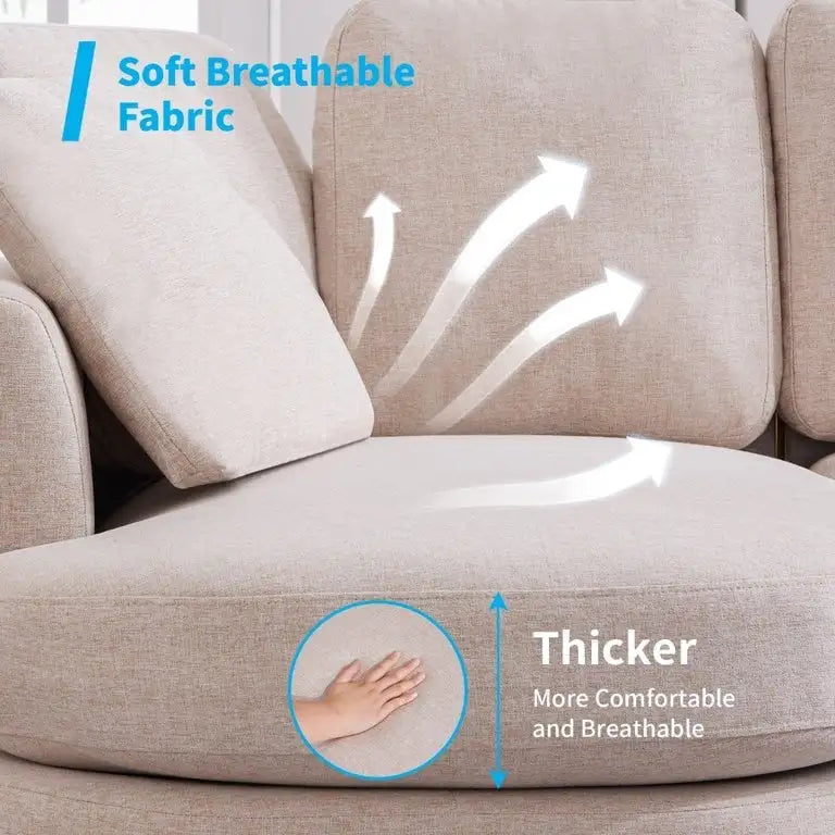 Mixoy Morden Minimalistisches Geschwungenes Ecksofa, Luxuriöses Polster-L-förmiges Sofa mit Chaiselongue – 104,9 cm x 226,1 cm x 80,8 cm