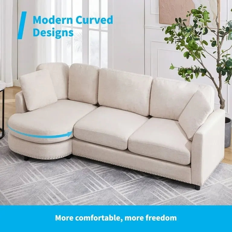 Mixoy Morden Minimalistisches Geschwungenes Ecksofa, Luxuriöses Polster-L-förmiges Sofa mit Chaiselongue – 104,9 cm x 226,1 cm x 80,8 cm