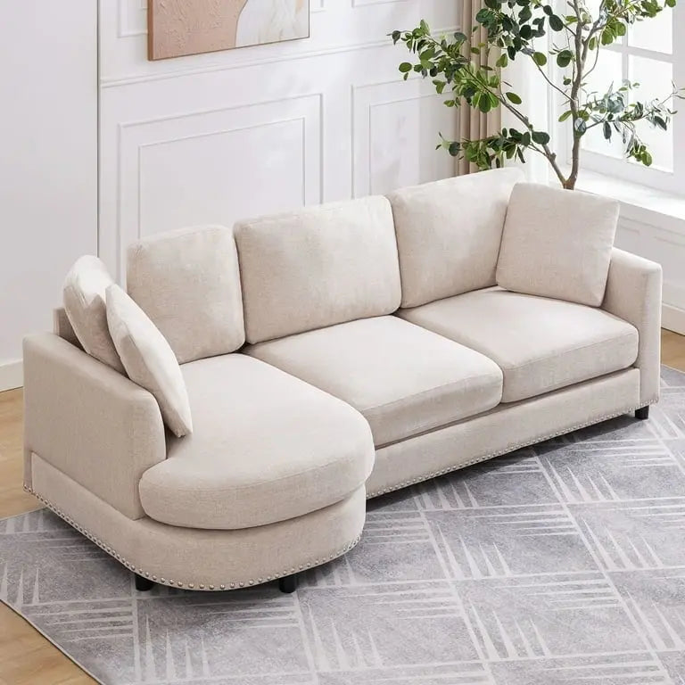 Mixoy Morden Minimalistisches Geschwungenes Ecksofa, Luxuriöses Polster-L-förmiges Sofa mit Chaiselongue – 104,9 cm x 226,1 cm x 80,8 cm