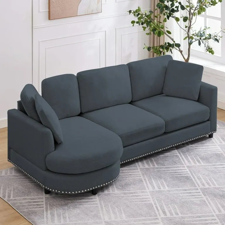 Mixoy Morden Minimalistisches Geschwungenes Ecksofa, Luxuriöses Polster-L-förmiges Sofa mit Chaiselongue – 104,9 cm x 226,1 cm x 80,8 cm