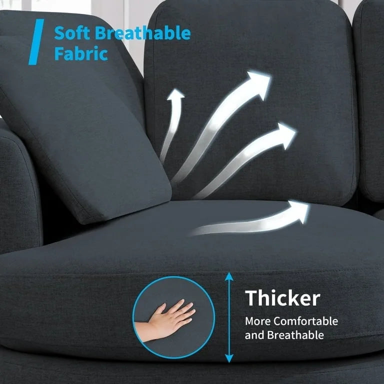 Mixoy Morden Minimalistisches Geschwungenes Ecksofa, Luxuriöses Polster-L-förmiges Sofa mit Chaiselongue – 104,9 cm x 226,1 cm x 80,8 cm