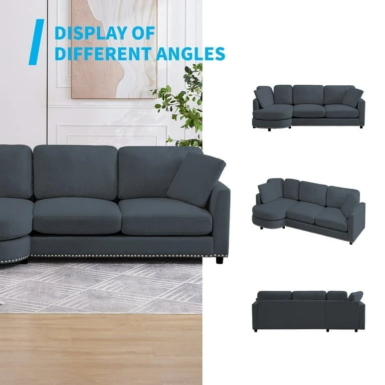 Mixoy Morden Minimalistisches Geschwungenes Ecksofa, Luxuriöses Polster-L-förmiges Sofa mit Chaiselongue – 104,9 cm x 226,1 cm x 80,8 cm