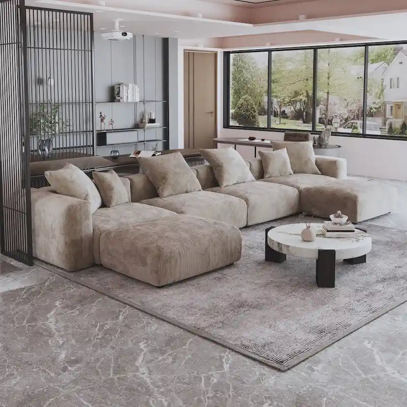 181 U-förmiges, umwandelbares modulares Sektionalsofa mit 2 Ottomanen