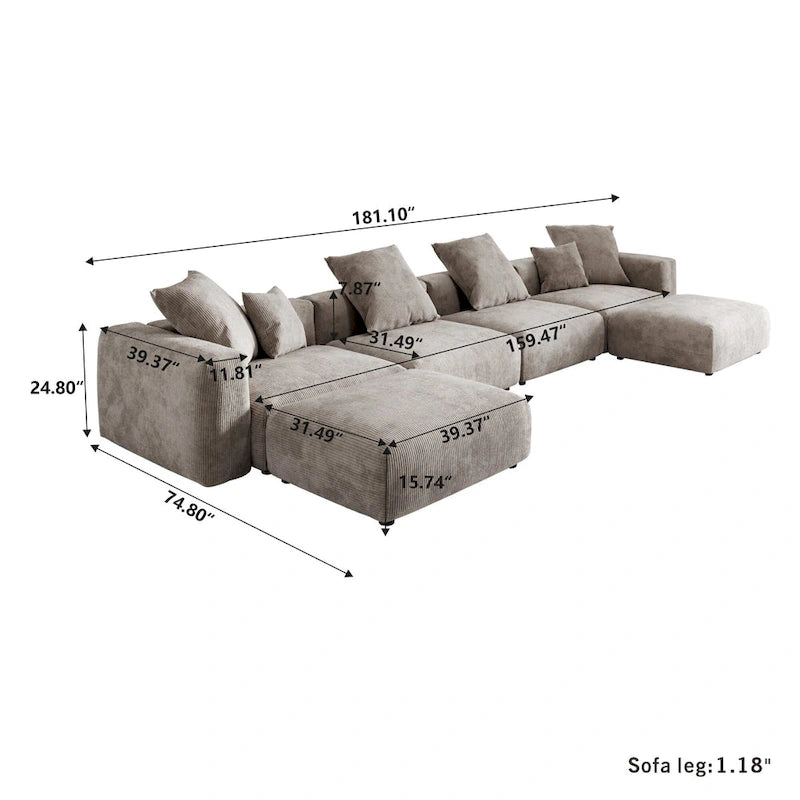 181.10 Sofa mit extra großem Schnitt, 6-teilig, aus Kordsamt