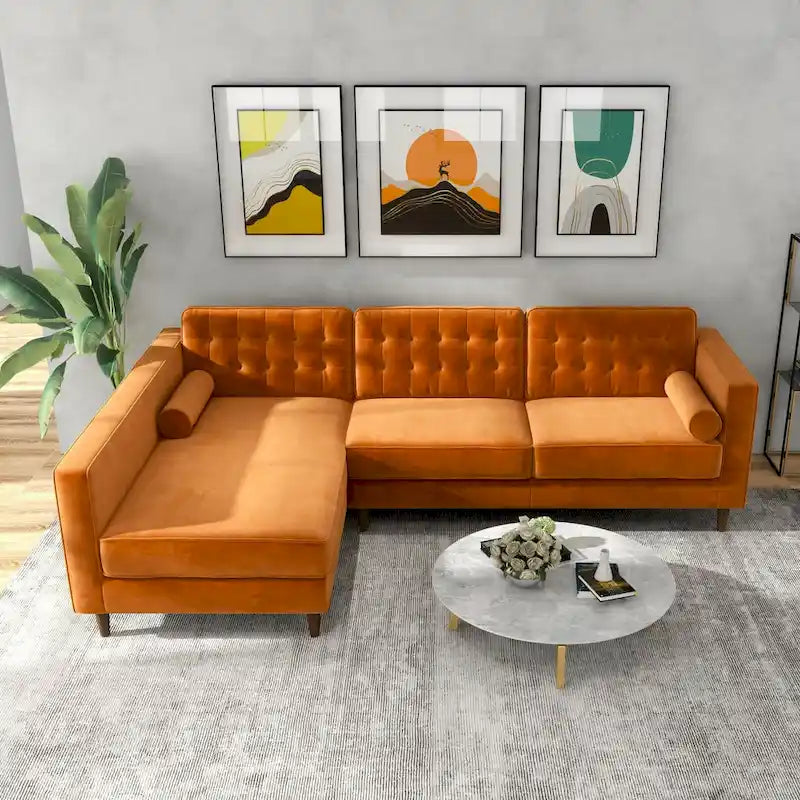 Ora Tufted Modernes Wohnzimmer-Ecksofa aus Samt