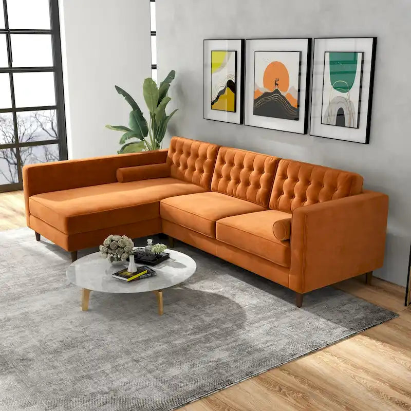Ora Tufted Modernes Wohnzimmer-Ecksofa aus Samt