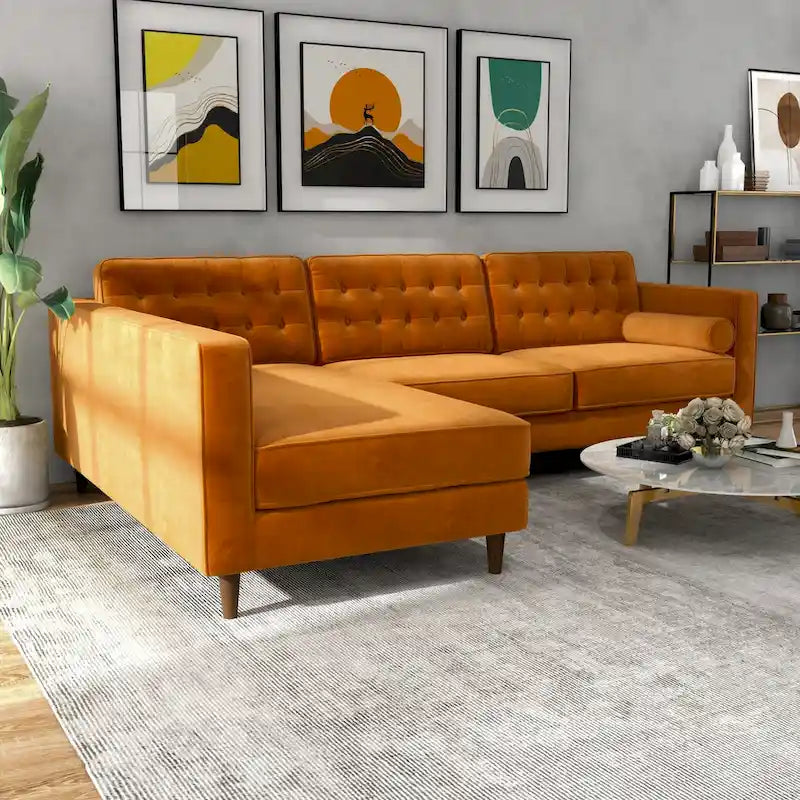 Ora Tufted Modernes Wohnzimmer-Ecksofa aus Samt