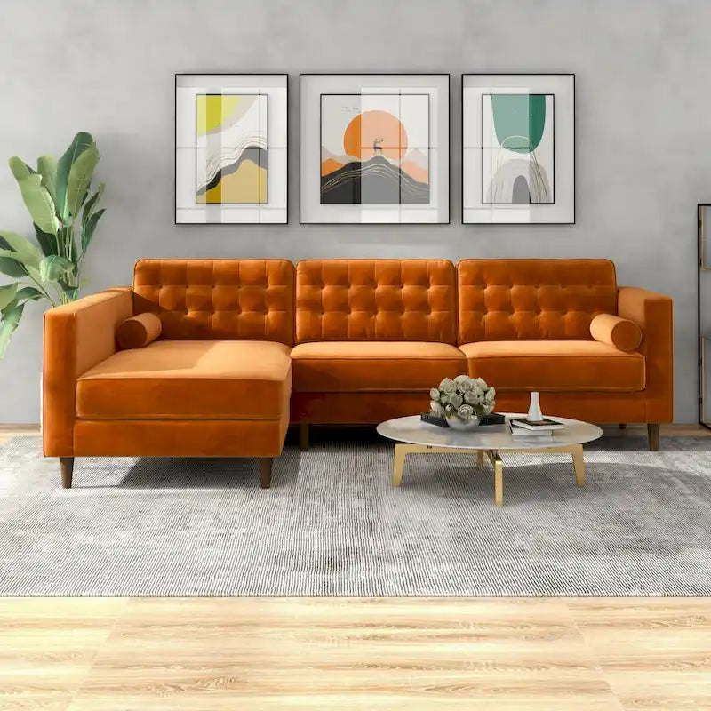 Ora Tufted Modernes Wohnzimmer-Ecksofa aus Samt
