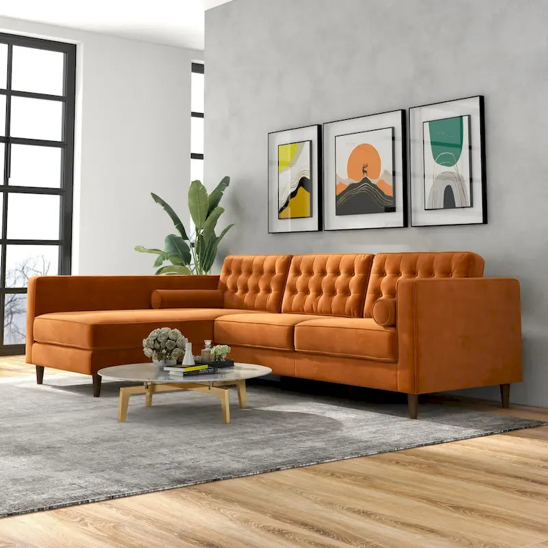 Ora Tufted Modernes Wohnzimmer-Ecksofa aus Samt