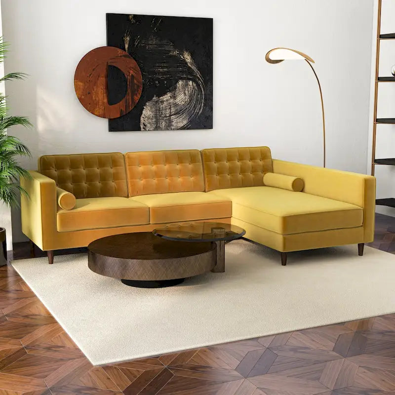 Ora Tufted Modernes Wohnzimmer-Ecksofa aus Samt