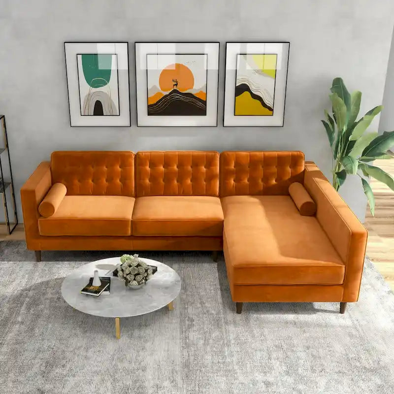 Ora Tufted Modernes Wohnzimmer-Ecksofa aus Samt