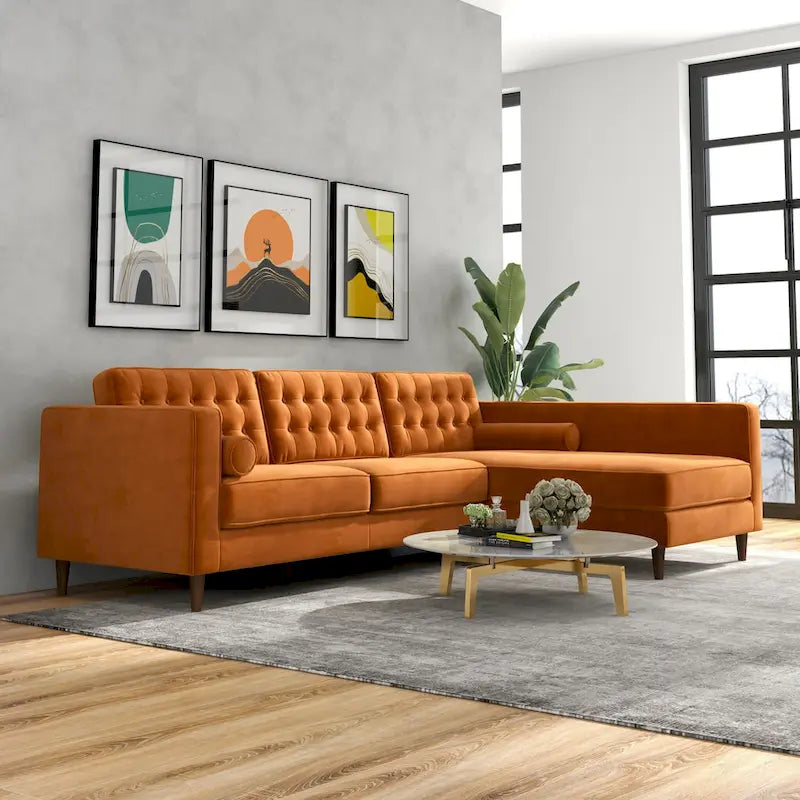 Ora Tufted Modernes Wohnzimmer-Ecksofa aus Samt