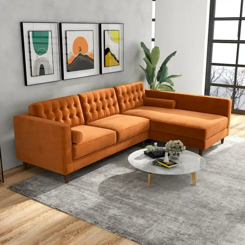 Ora Tufted Modernes Wohnzimmer-Ecksofa aus Samt