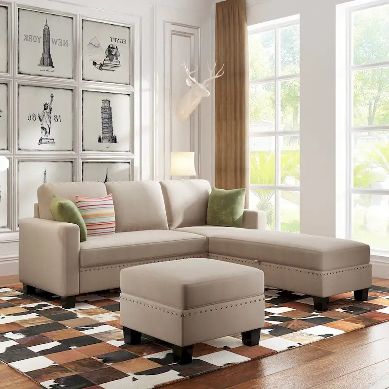 [New] [VIDEO provided] 81.1*76.3*35 Reversible Sectional Couch with Storage Ottoman L-Shaped Sofa,Sectional Sofa with Chaise,Na