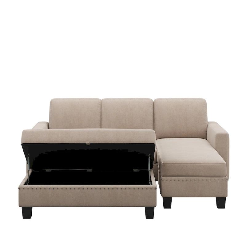 [Neu] [VIDEO bereitgestellt] 81.1*76.3*35 Wendbares Ecksofa mit Stauraum-Ottomane L-förmiges Sofa, Ecksofa mit Recamiere, Na