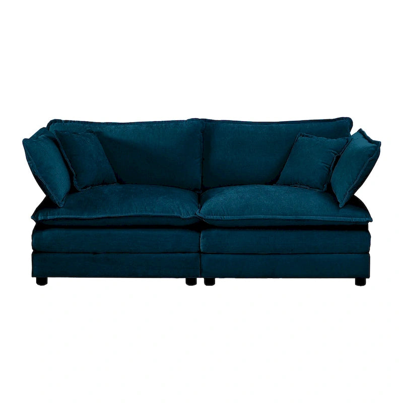 4-teiliges Polstersofa mit Ottomane, Blau