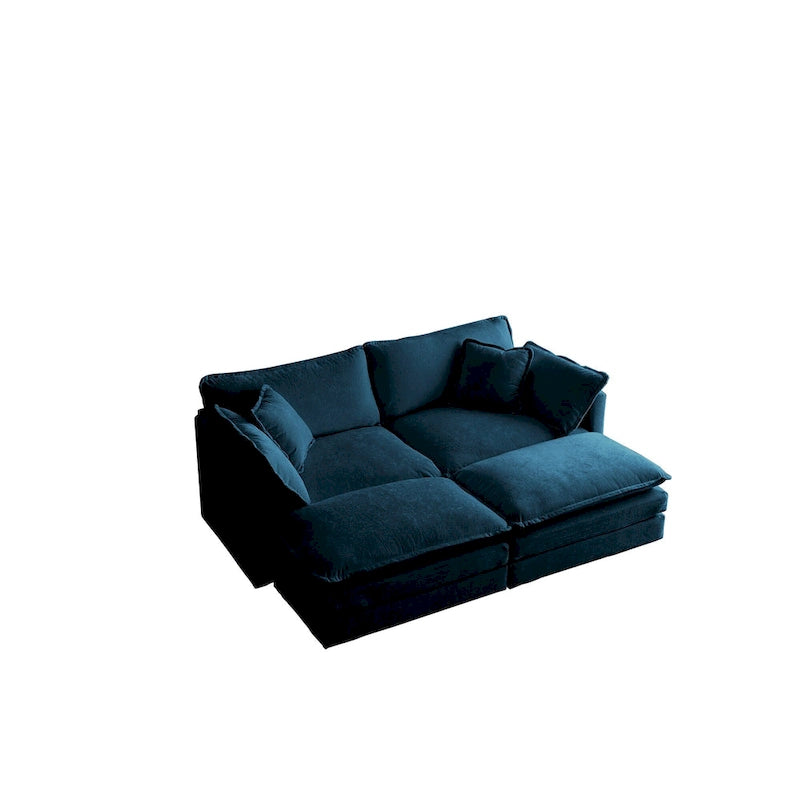 4-teiliges Polstersofa mit Ottomane, Blau