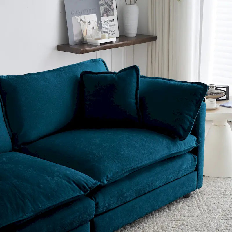 4-teiliges Polstersofa mit Ottomane, Blau