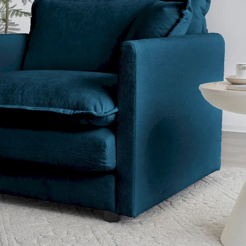 4-teiliges Polstersofa mit Ottomane, Blau