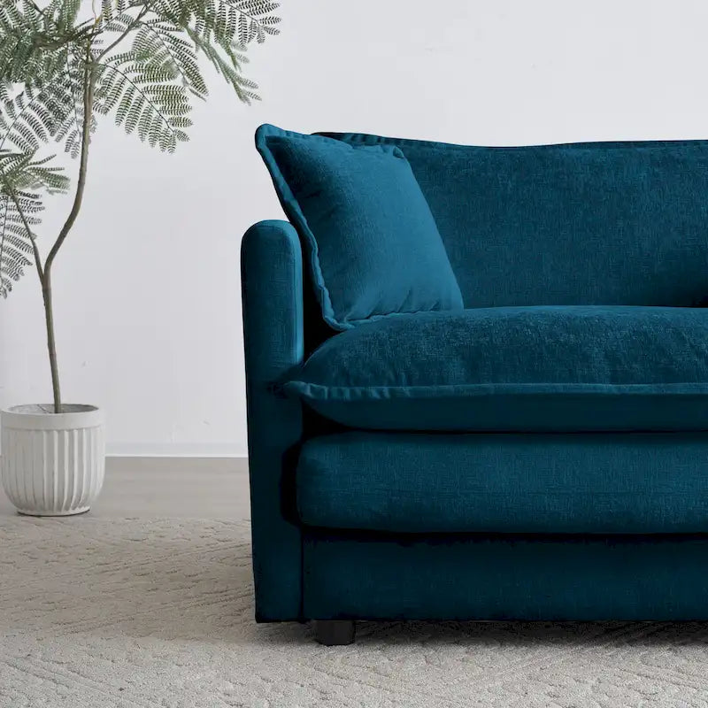 4-teiliges Polstersofa mit Ottomane, Blau