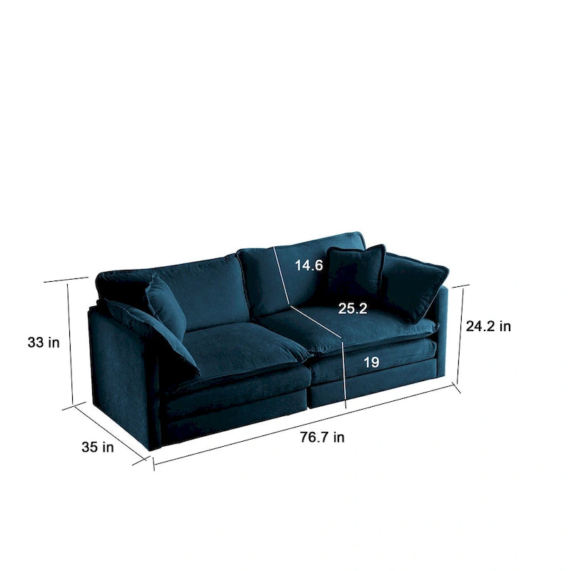 4-teiliges Polstersofa mit Ottomane, Blau