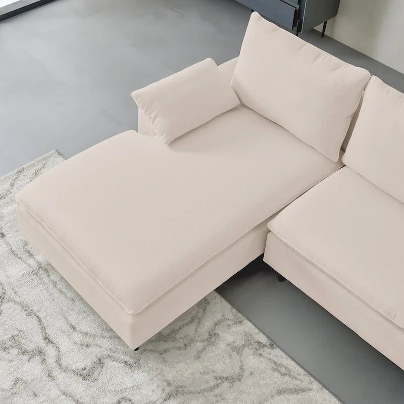 L-förmiges Sektionalsofa aus Leinen mit rechter Chaiselongue (linke Chaiselongue), Beige