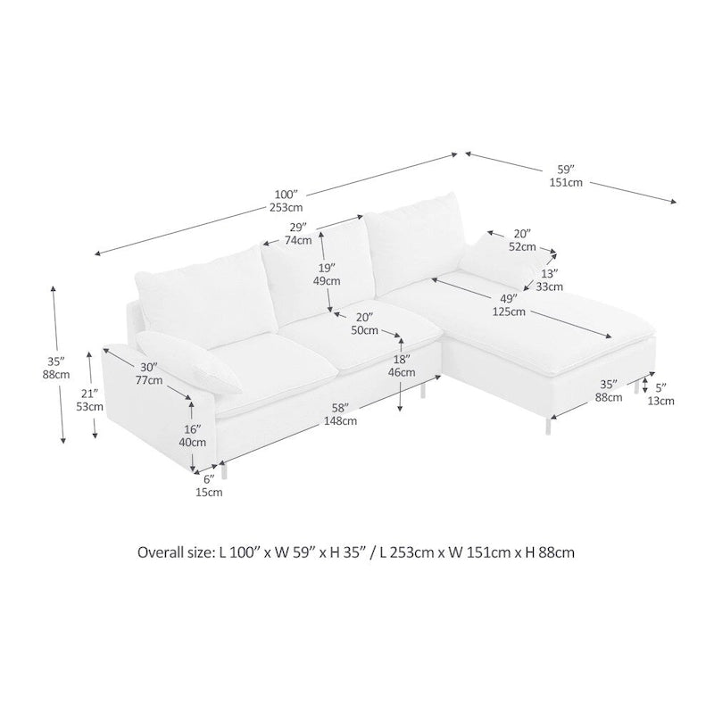 L-förmiges Sektionalsofa aus Leinen mit rechter Chaiselongue (linke Chaiselongue), Beige