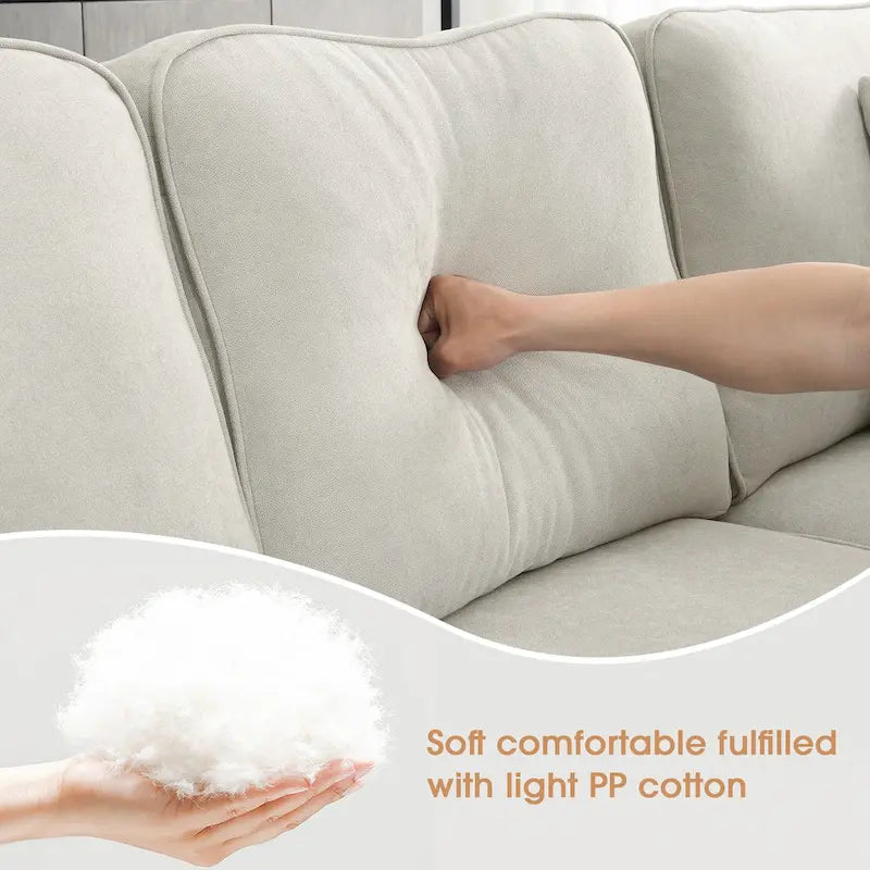 ```json
[
  {
    "type": "video",
    "content": "VIDEO provided"
  },
  {
    "type": "text",
    "content": "[Neu] 108*85.5 Modernes U-förmiges Ecksofa, 7-Sitzer Stoff Ecksofa-Set mit 3 Kissen für Wohnzi"
  }
]
```