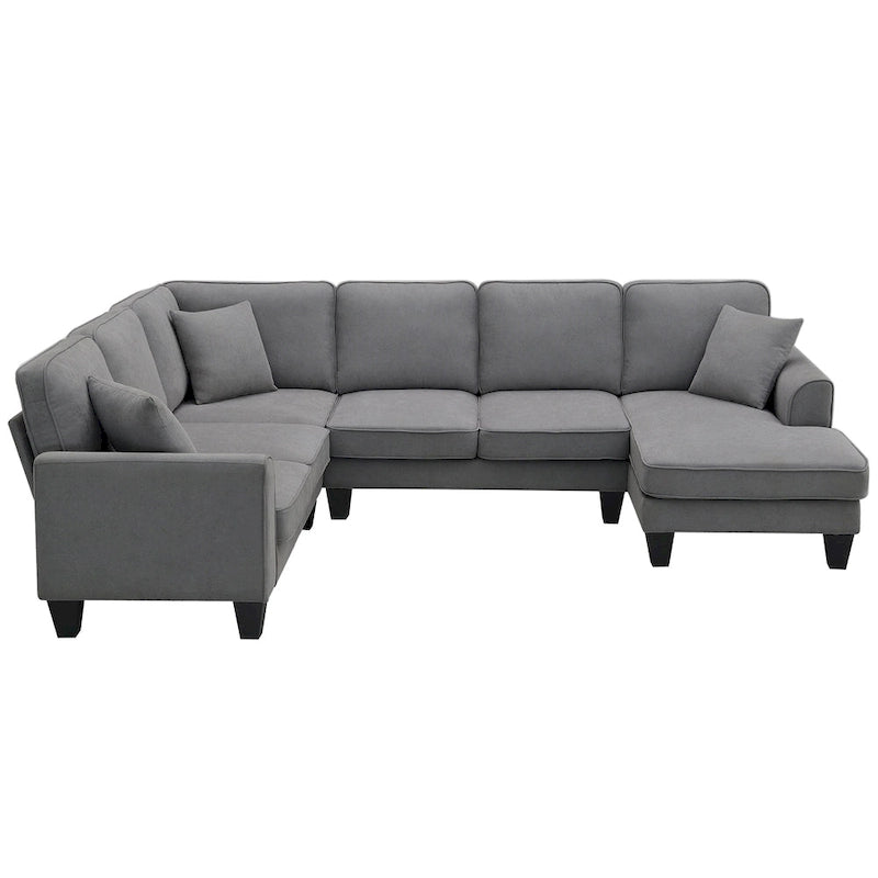 ```json
[
  {
    "type": "video",
    "content": "VIDEO provided"
  },
  {
    "type": "text",
    "content": "[Neu] 108*85.5 Modernes U-förmiges Ecksofa, 7-Sitzer Stoff Ecksofa-Set mit 3 Kissen für Wohnzi"
  }
]
```