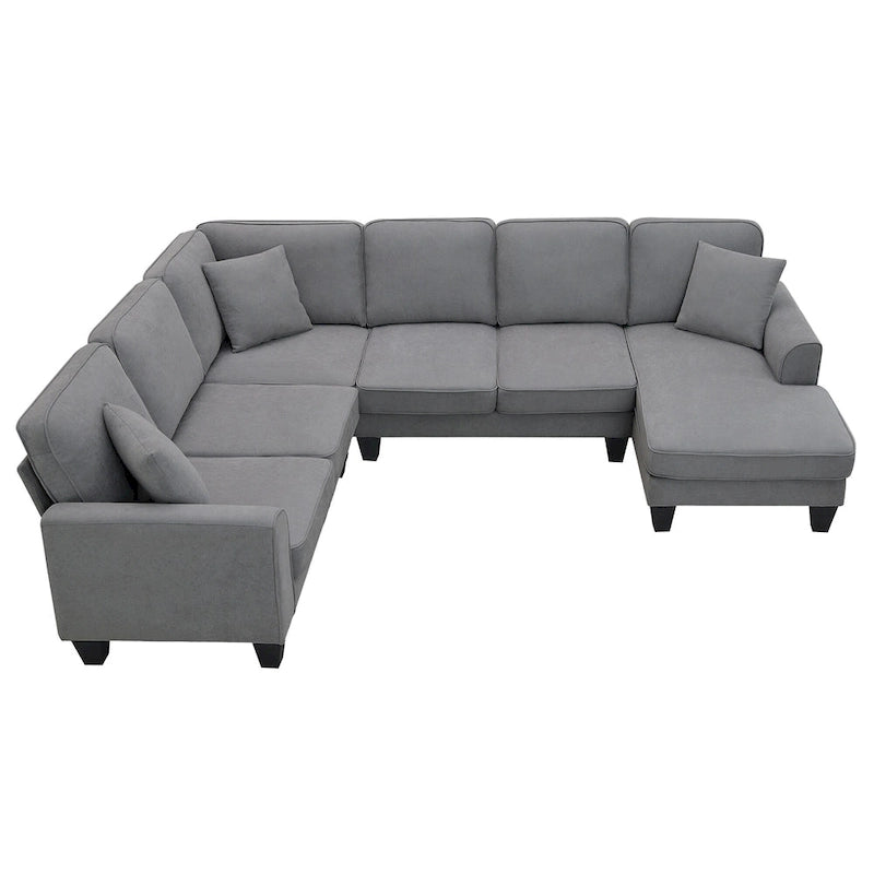 ```json
[
  {
    "type": "video",
    "content": "VIDEO provided"
  },
  {
    "type": "text",
    "content": "[Neu] 108*85.5 Modernes U-förmiges Ecksofa, 7-Sitzer Stoff Ecksofa-Set mit 3 Kissen für Wohnzi"
  }
]
```
