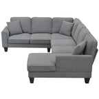 ```json
[
  {
    "type": "video",
    "content": "VIDEO provided"
  },
  {
    "type": "text",
    "content": "[Neu] 108*85.5 Modernes U-förmiges Ecksofa, 7-Sitzer Stoff Ecksofa-Set mit 3 Kissen für Wohnzi"
  }
]
```