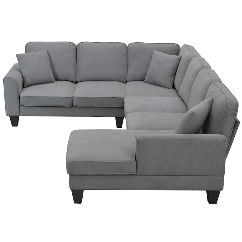 ```json
[
  {
    "type": "video",
    "content": "VIDEO provided"
  },
  {
    "type": "text",
    "content": "[Neu] 108*85.5 Modernes U-förmiges Ecksofa, 7-Sitzer Stoff Ecksofa-Set mit 3 Kissen für Wohnzi"
  }
]
```