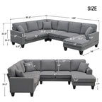 ```json
[
  {
    "type": "video",
    "content": "VIDEO provided"
  },
  {
    "type": "text",
    "content": "[Neu] 108*85.5 Modernes U-förmiges Ecksofa, 7-Sitzer Stoff Ecksofa-Set mit 3 Kissen für Wohnzi"
  }
]
```