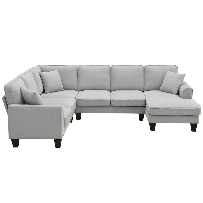 ```json
[
  {
    "type": "video",
    "content": "VIDEO provided"
  },
  {
    "type": "text",
    "content": "[Neu] 108*85.5 Modernes U-förmiges Ecksofa, 7-Sitzer Stoff Ecksofa-Set mit 3 Kissen für Wohnzi"
  }
]
```